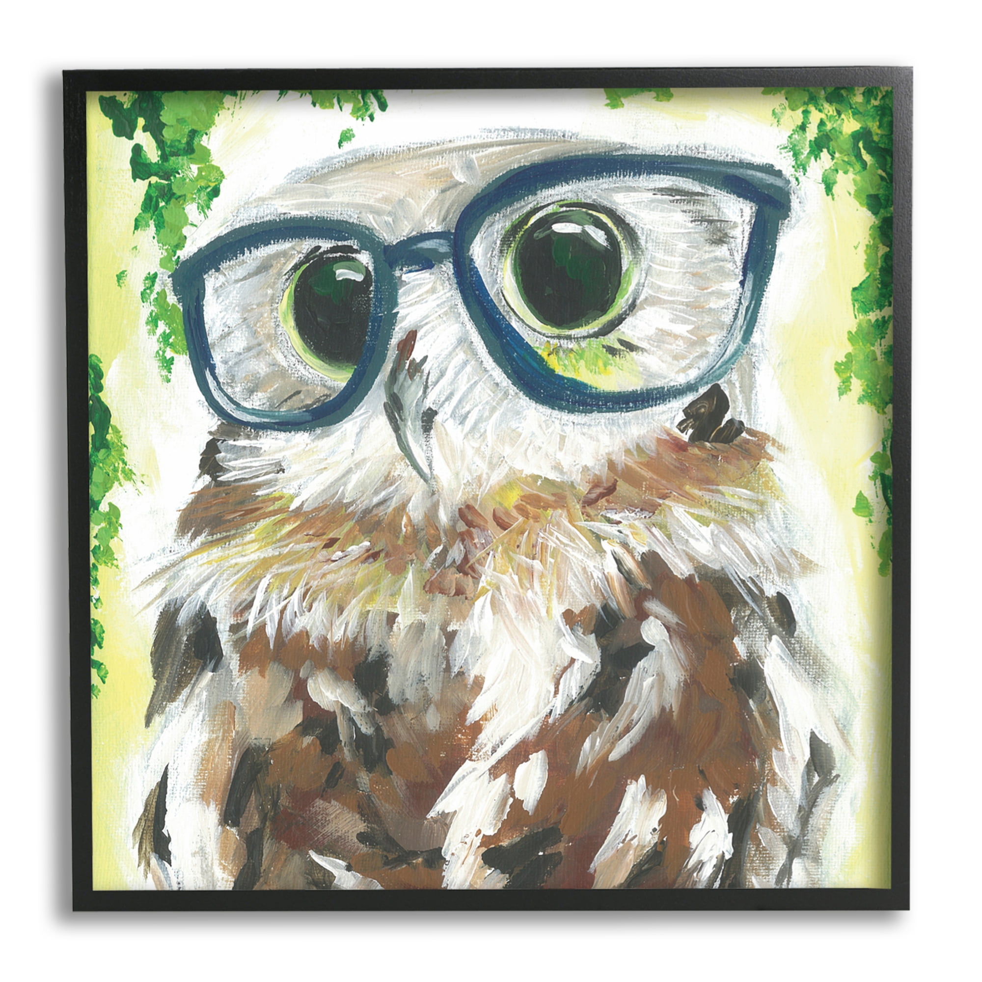 Stupell Industries Owl In Glasses Ivy Plant Wildlife Animals & Insects Painting Black Framed Art Print Wall Art