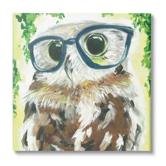 Stupell Industries Owl In Glasses Ivy Plant Wildlife Animals & Insects Painting Gallery Wrapped Canvas Print Wall Art