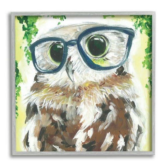 Stupell Industries Owl In Glasses Ivy Plant Wildlife Animals & Insects Painting Gray Framed Art Print Wall Art