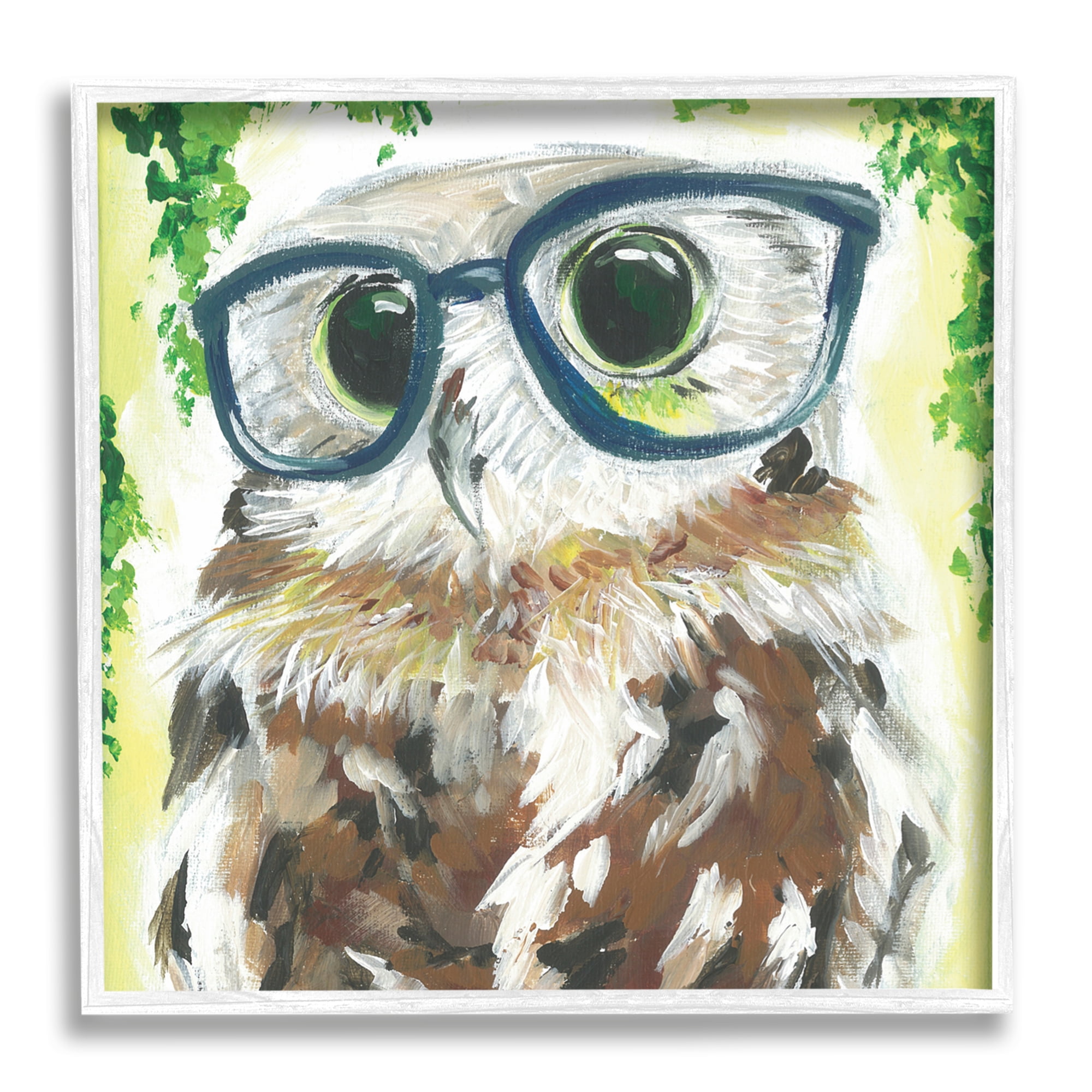 Stupell Industries Owl In Glasses Ivy Plant Wildlife Animals & Insects Painting White Framed Art Print Wall Art