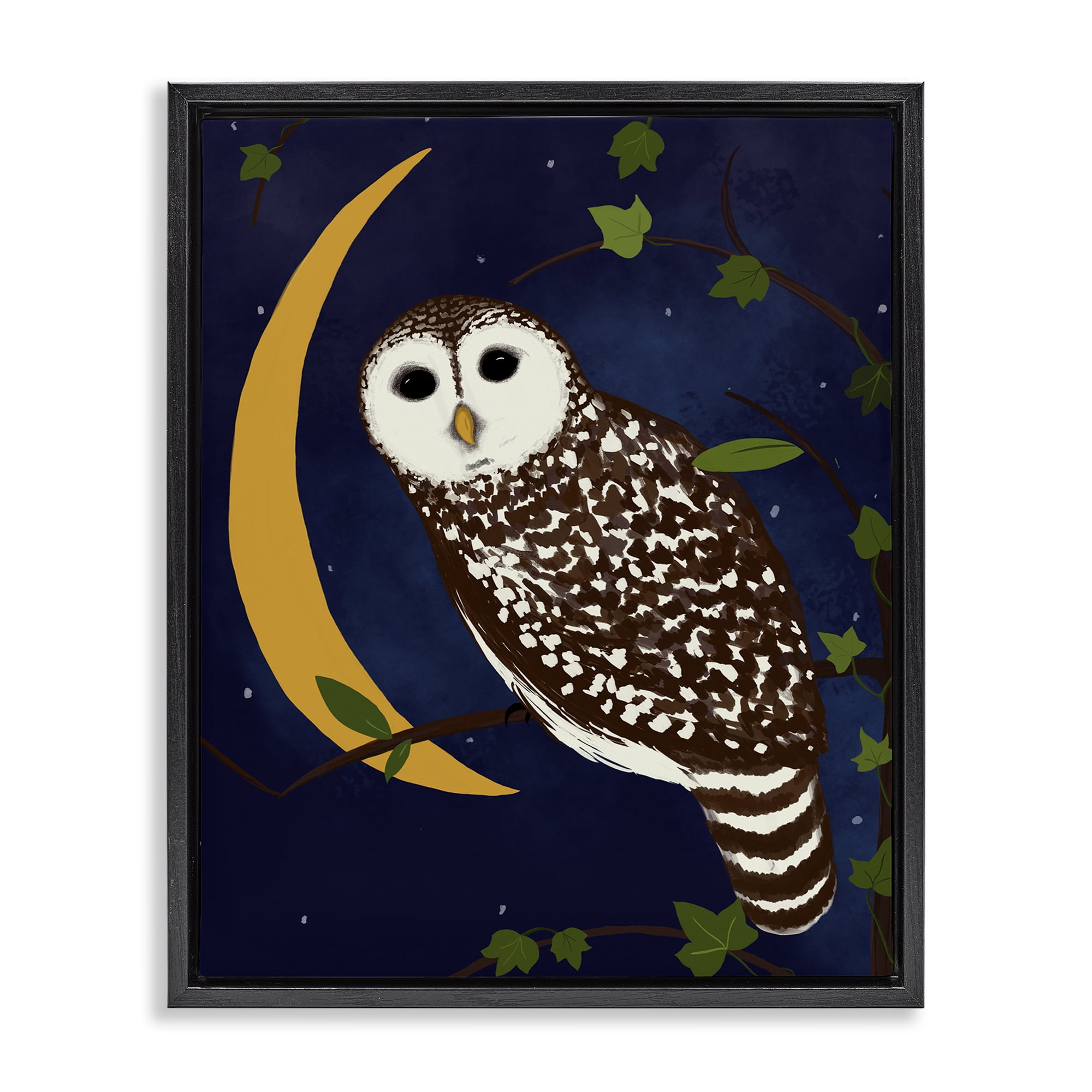 Stupell Industries Owl & Moon Forest Animals Painting Black Floater Framed Canvas Art Print Wall Art, 25 x 31