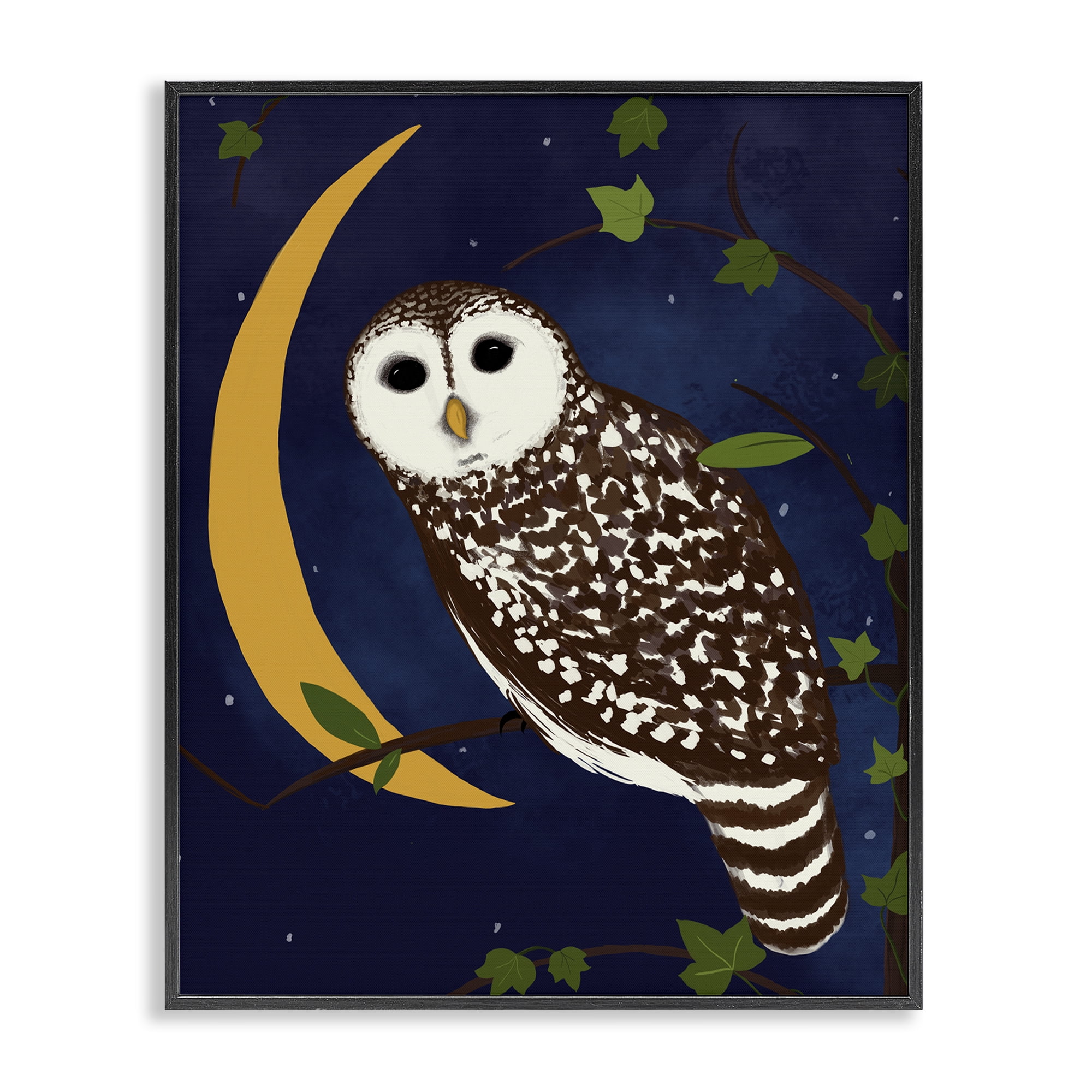 Stupell Industries Owl & Moon Forest Animals Painting Black Framed Art Print Wall Art, 16 x 20