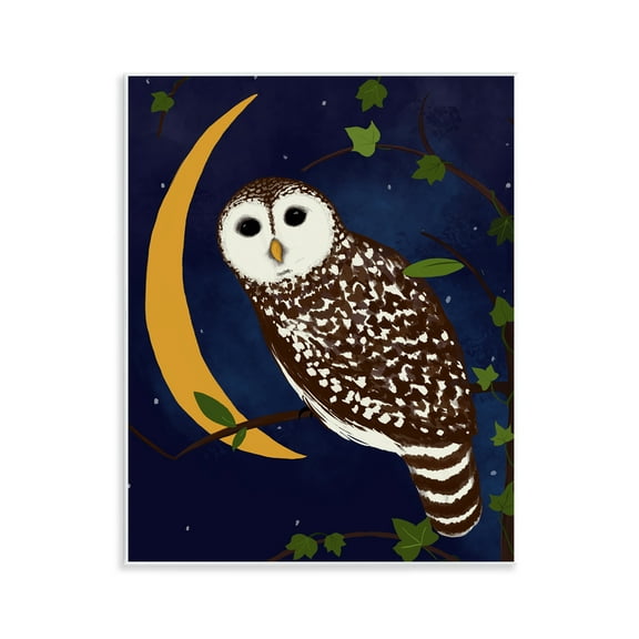 Stupell Industries Owl & Moon Forest Animals Painting Unframed Art Print Wall Art, 11 x 14