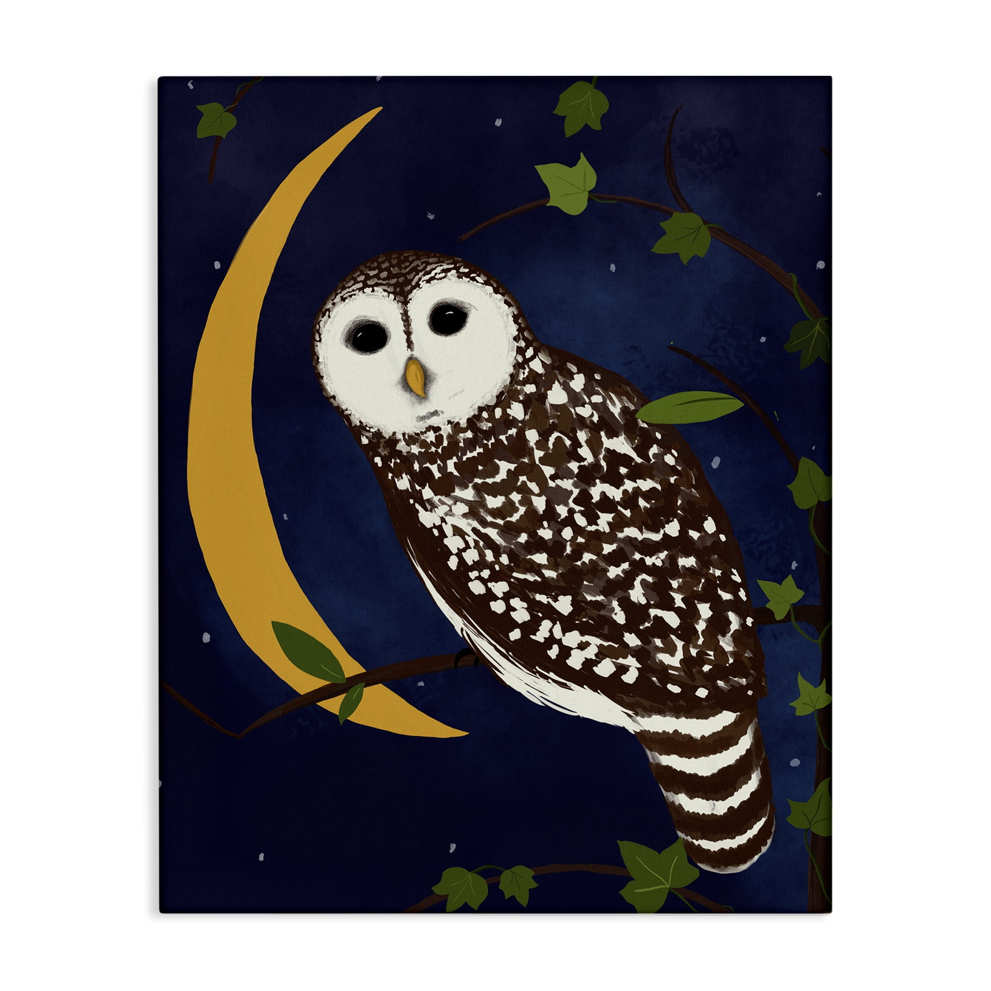 Stupell Industries Owl & Moon Forest Animals Painting Wrapped Canvas Art Print Wall Art, 30 x 40
