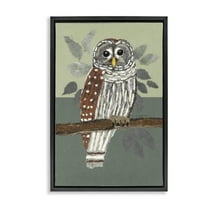 Stupell Industries Owl Perched Tree Branch Animals & Insects Painting Black Floater Framed Canvas Art Print Wall Art, 17 x 25