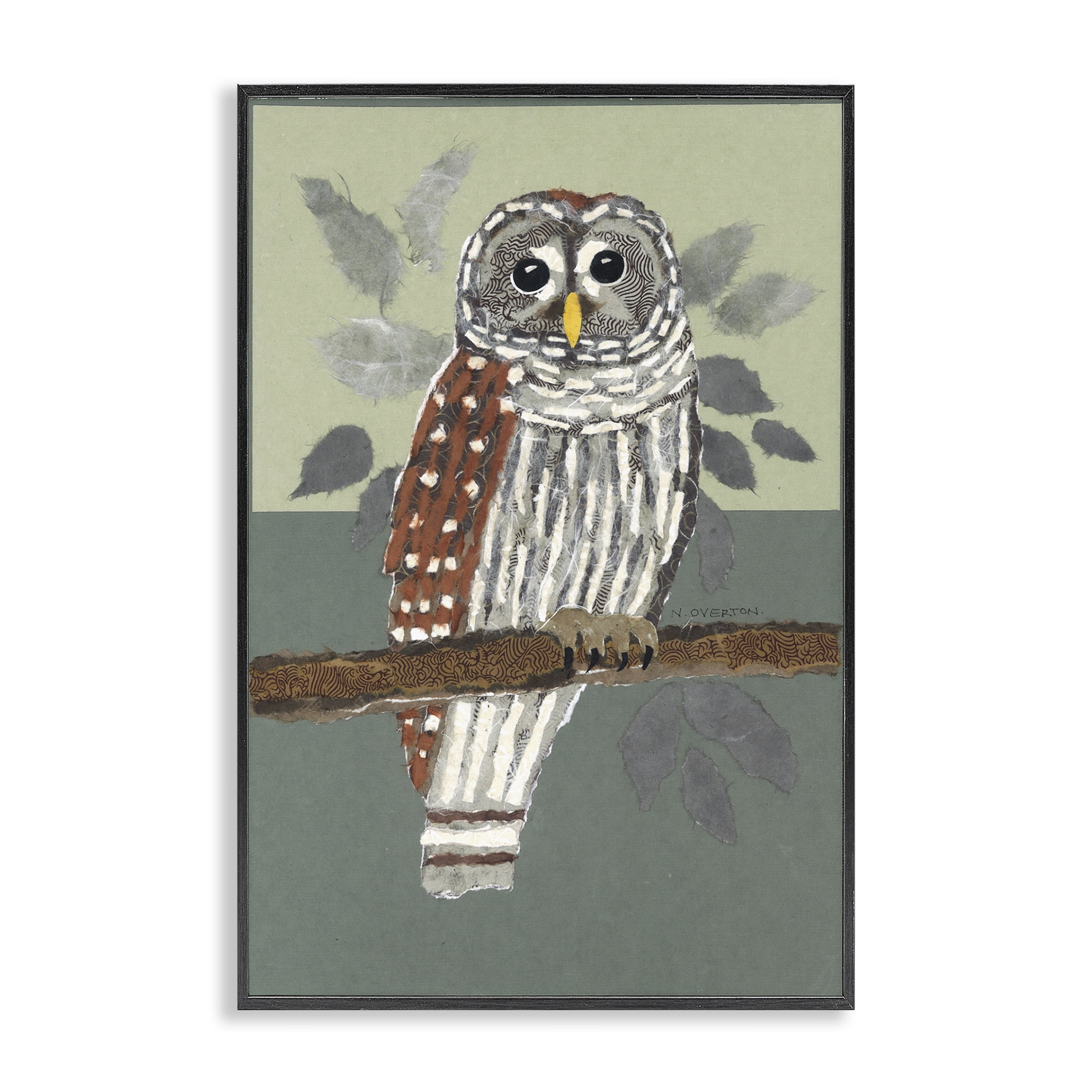Stupell Industries Owl Perched Tree Branch Animals & Insects Painting Black Framed Art Print Wall Art, 16 x 24