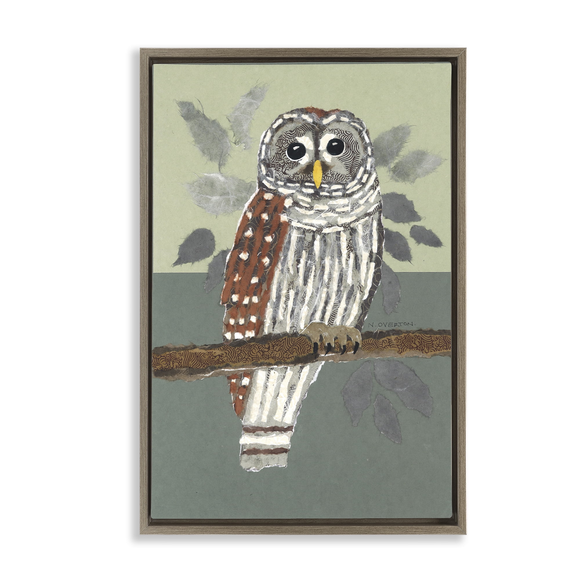 Stupell Industries Owl Perched Tree Branch Animals & Insects Painting Brown Floater Framed Canvas Art Print Wall Art, 21 x 31
