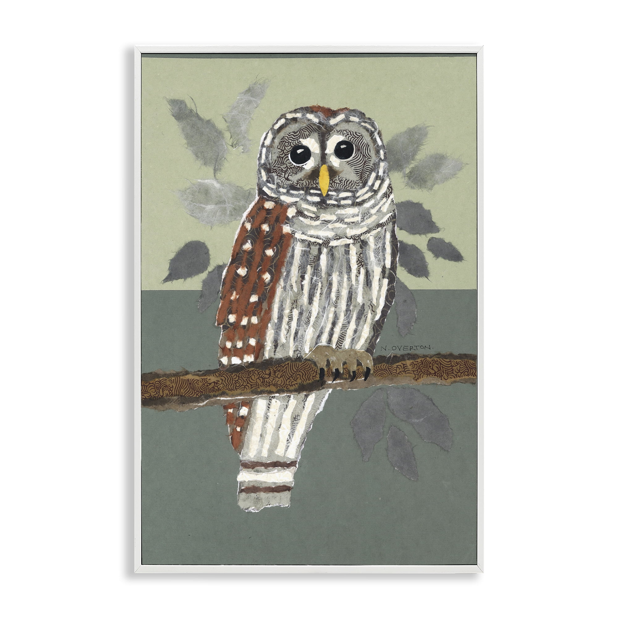 Stupell Industries Owl Perched Tree Branch Animals & Insects Painting White Framed Art Print Wall Art, 12 x 18