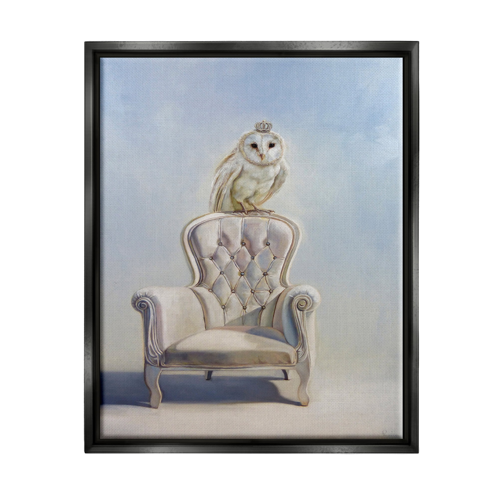 Stupell Industries Owl Perched in Crown Animals & Insects Painting Black Floater Framed Canvas Art Print Wall Art, 25 x 31