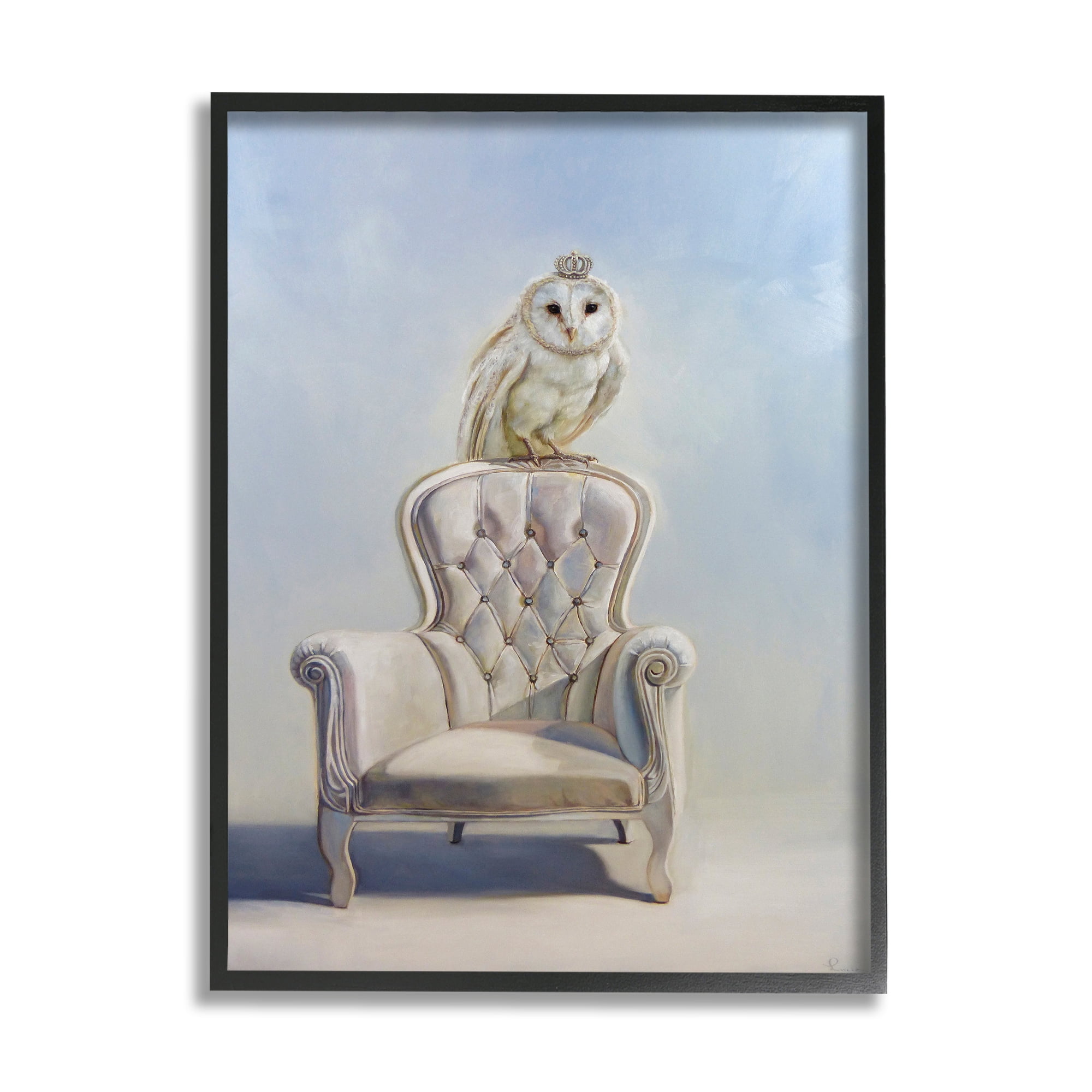 Stupell Industries Owl Perched in Crown Animals & Insects Painting Black Framed Art Print Wall Art, 16 x 20