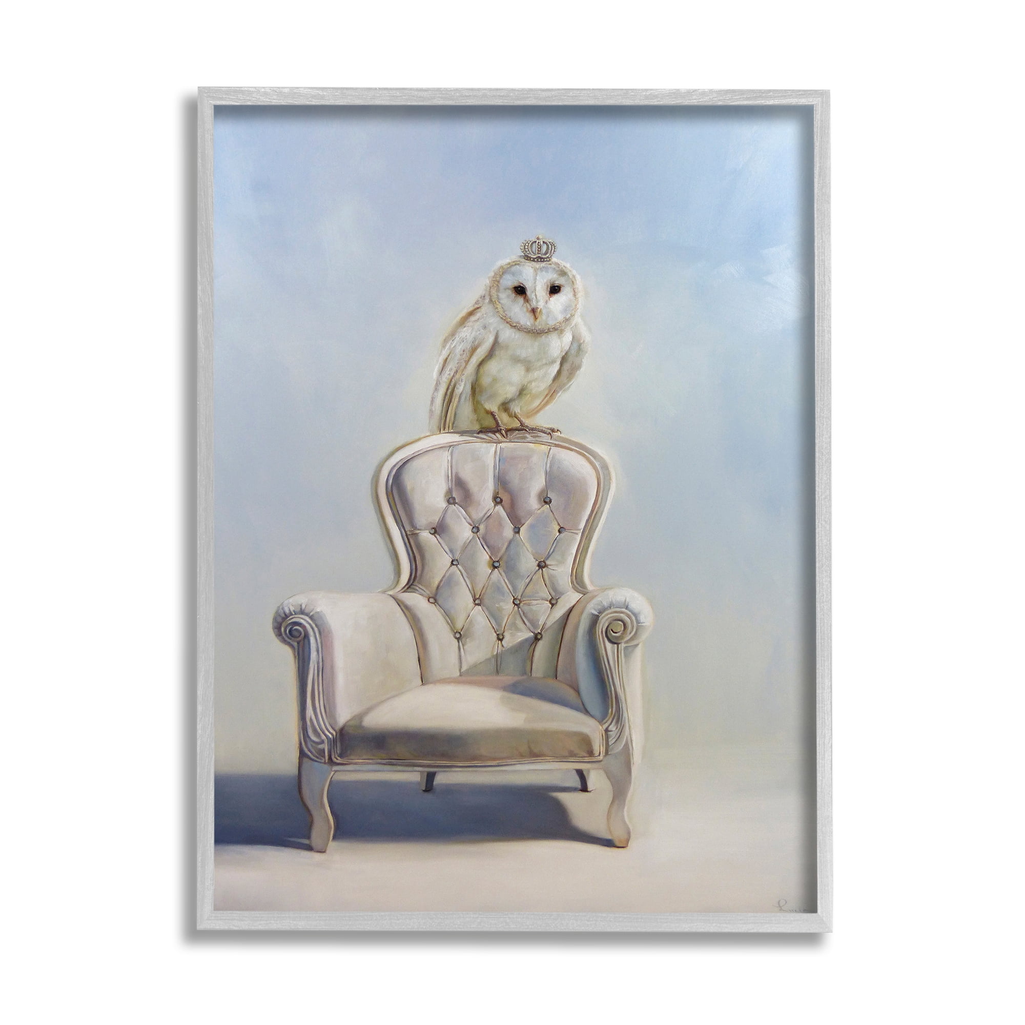 Stupell Industries Owl Perched in Crown Animals & Insects Painting Gray Framed Art Print Wall Art, 11 x 14