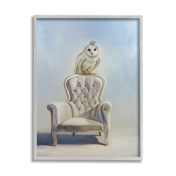 Stupell Industries Owl Perched in Crown Animals & Insects Painting Gray Framed Art Print Wall Art, 16 x 20