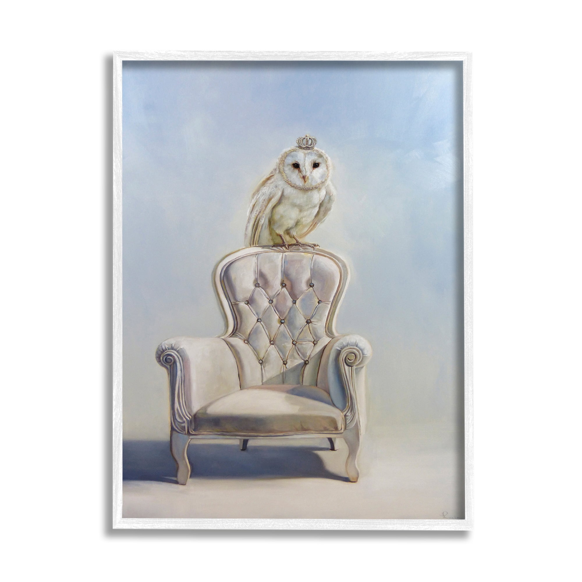 Stupell Industries Owl Perched in Crown Animals & Insects Painting White Framed Art Print Wall Art, 16 x 20