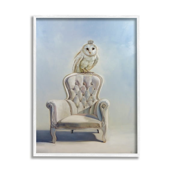 Stupell Industries Owl Perched in Crown Animals & Insects Painting White Framed Art Print Wall Art, 16 x 20