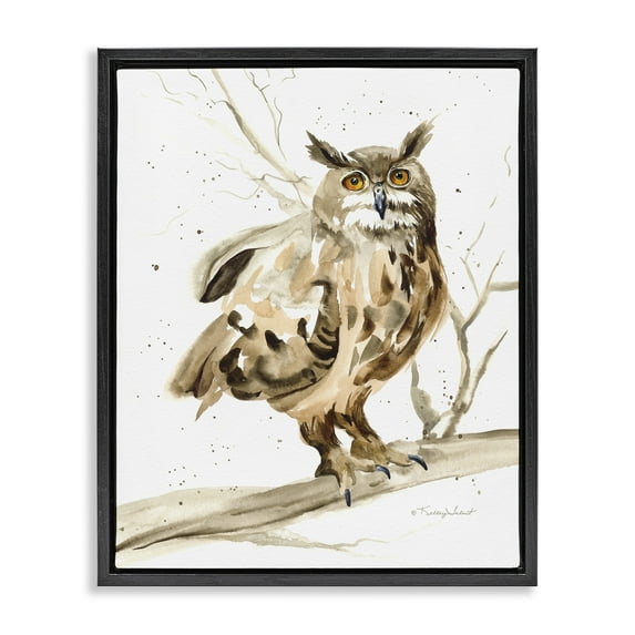 Stupell Industries Owl Perched in Tree Animals & Insects Painting Black Floater Framed Art Print Wall Art, 17 x 21