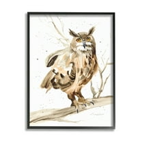 Stupell Industries Owl Perched in Tree Animals & Insects Painting Black Framed Art Print Wall Art, 11 x 14