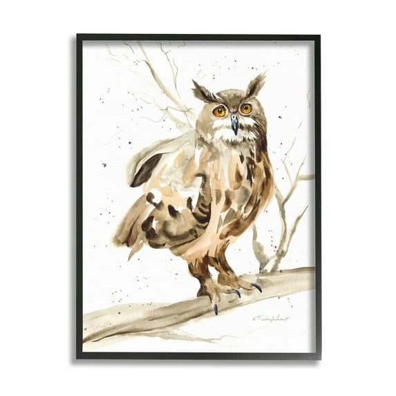 Stupell Industries Owl Perched in Tree Animals & Insects Painting Black Framed Art Print Wall Art, 24 x 30