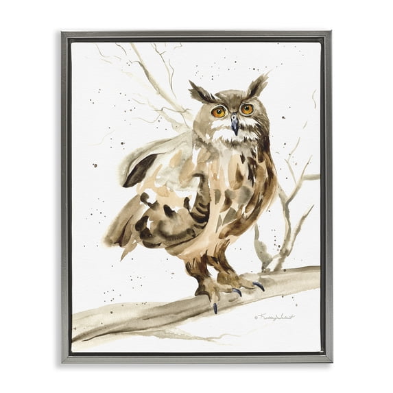 Stupell Industries Owl Perched in Tree Animals & Insects Painting Gray Floater Framed Art Print Wall Art, 25 x 31
