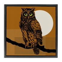 Stupell Industries Owl Perched with Moon Animals & Insects Painting Black Floater Framed Canvas Art Print Wall Art, 18 x 18