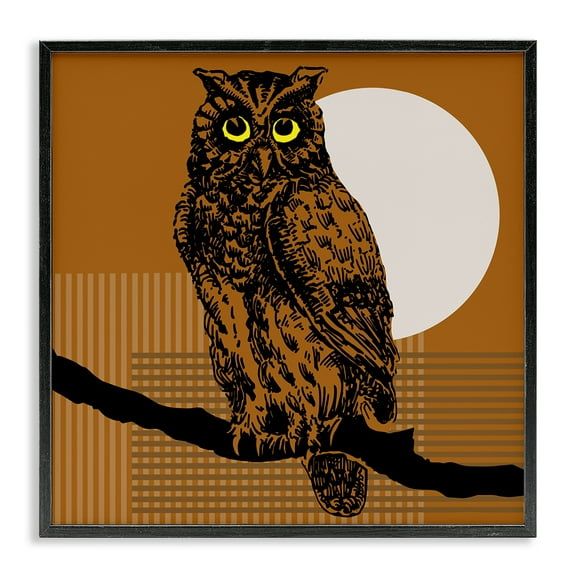Stupell Industries Owl Perched with Moon Animals & Insects Painting Black Framed Art Print Wall Art, 12 x 12