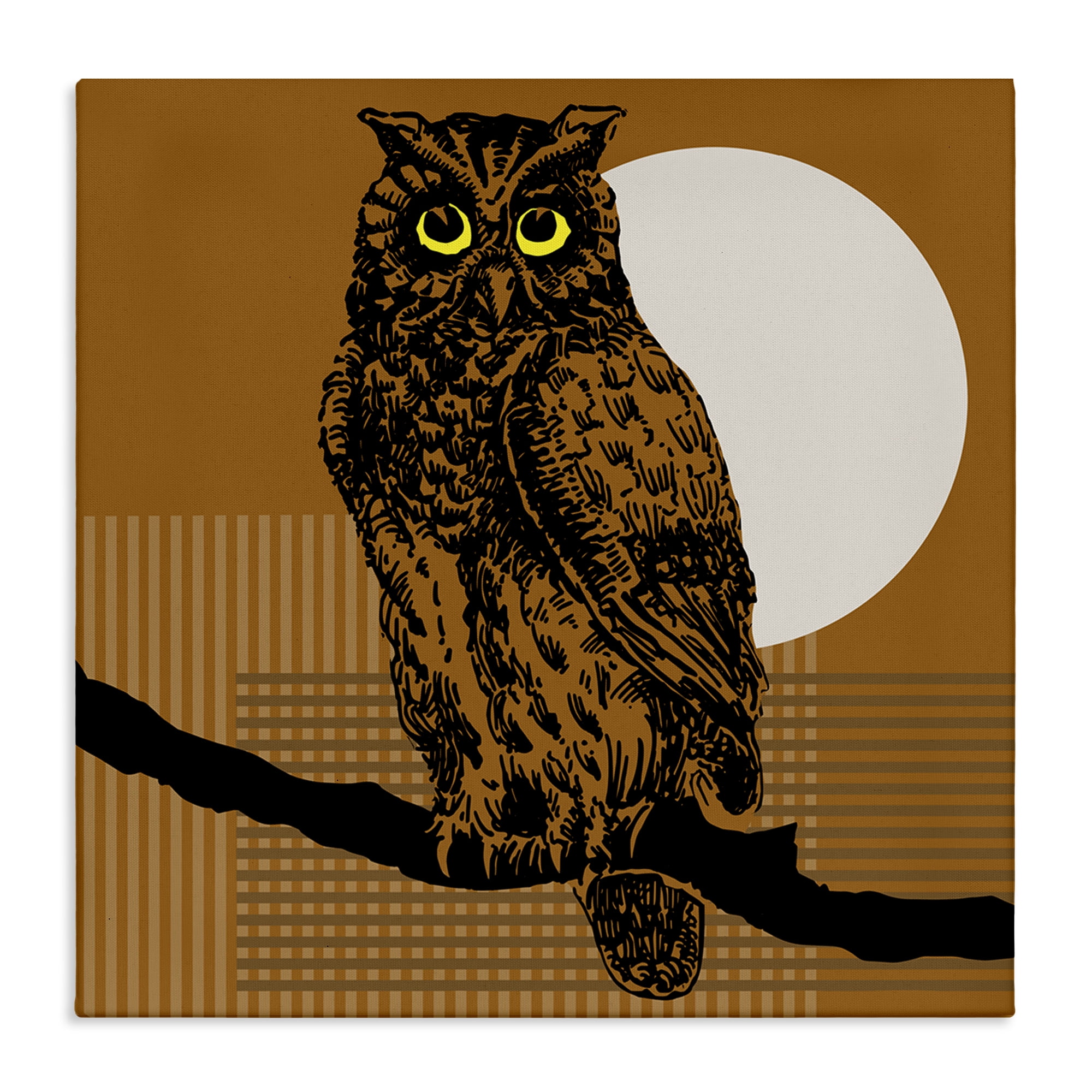 Stupell Industries Owl Perched with Moon Animals & Insects Painting Gallery Wrapped Canvas Art Print Wall Art, 30 x 30