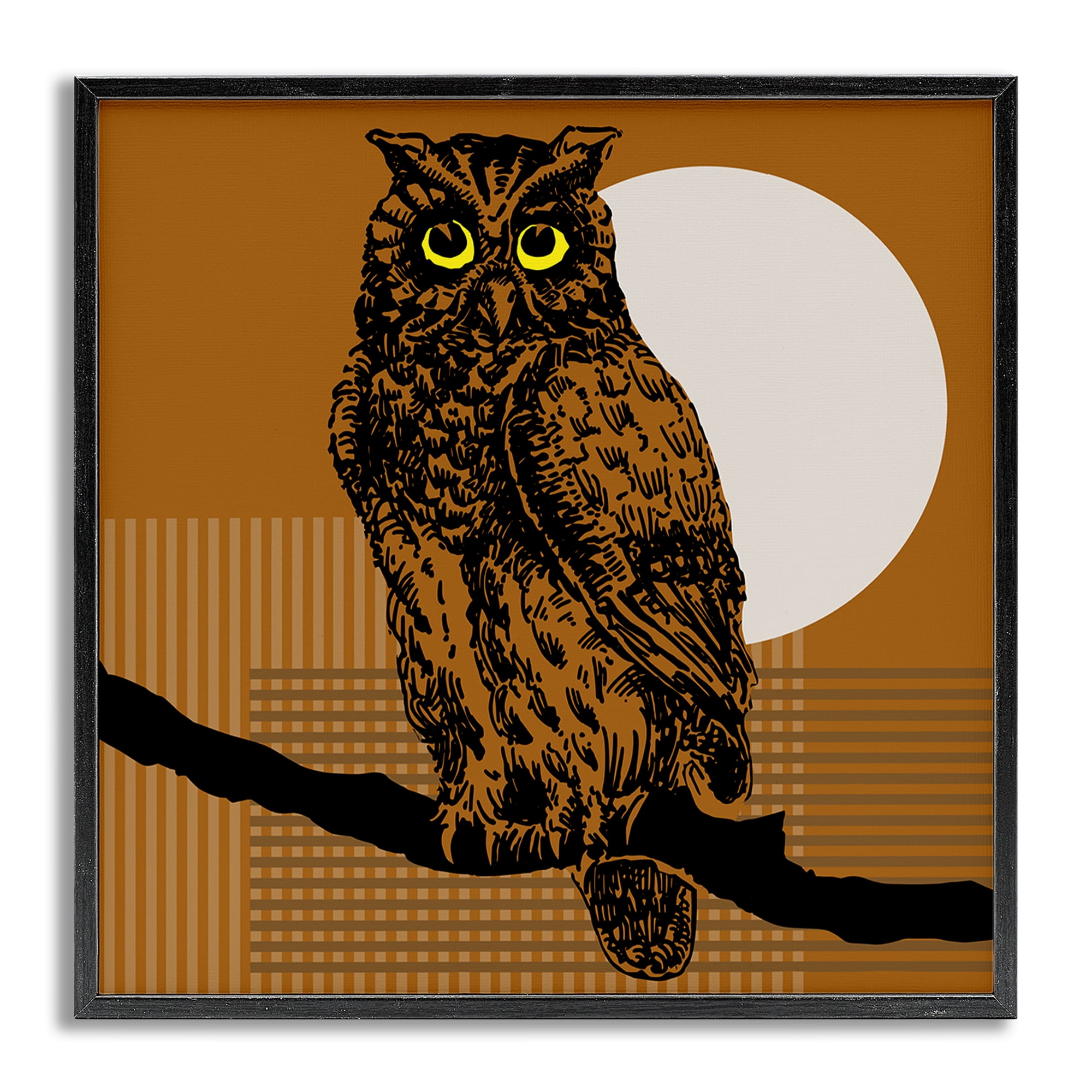 Stupell Industries Owl Perched with Moon Animals & Insects Painting Gray Framed Art Print Wall Art, 24 x 24