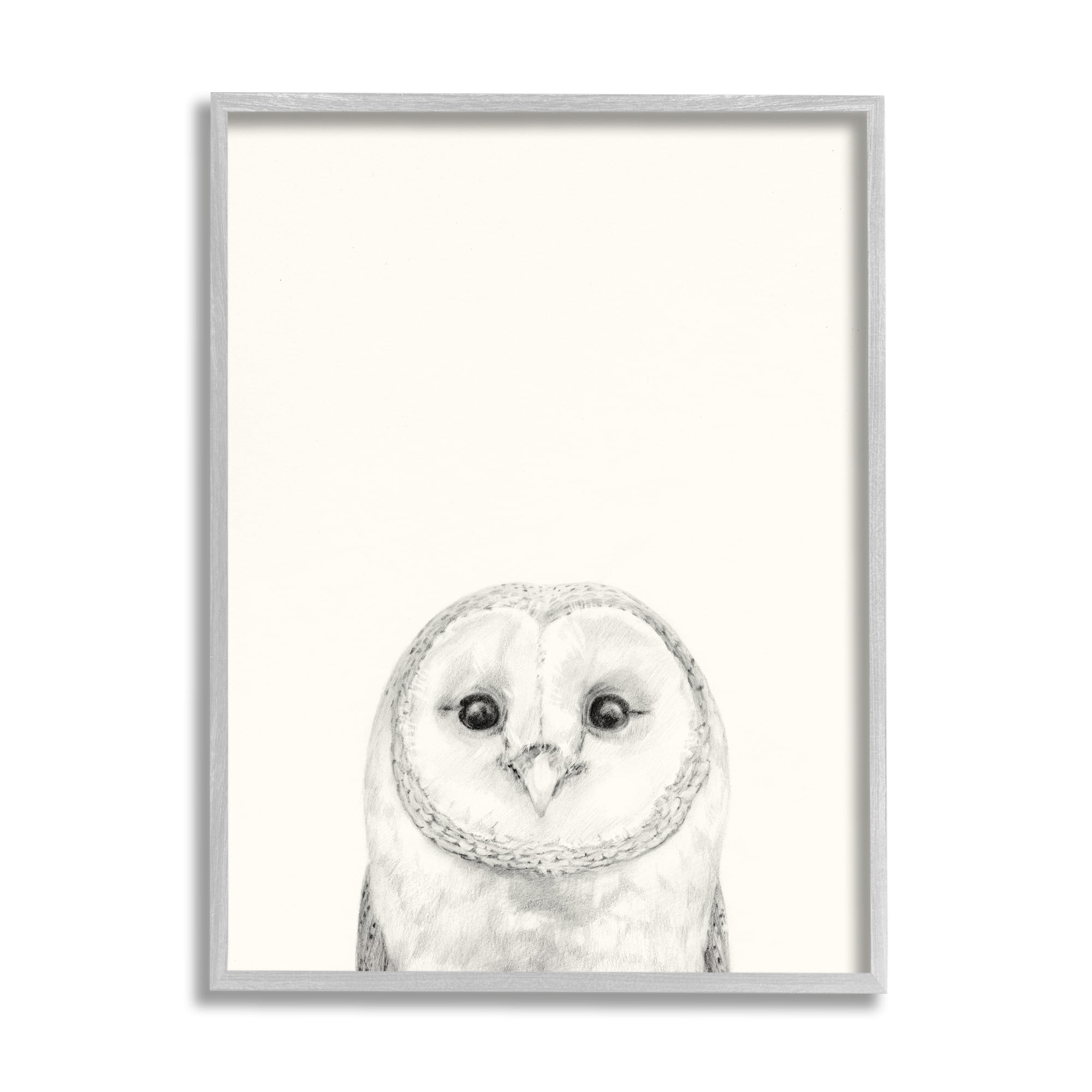 Stupell Industries Owl Portrait Grey Drawing Design Drawing Print Framed Art Print Wall Art, 24x30, By Victoria Borges