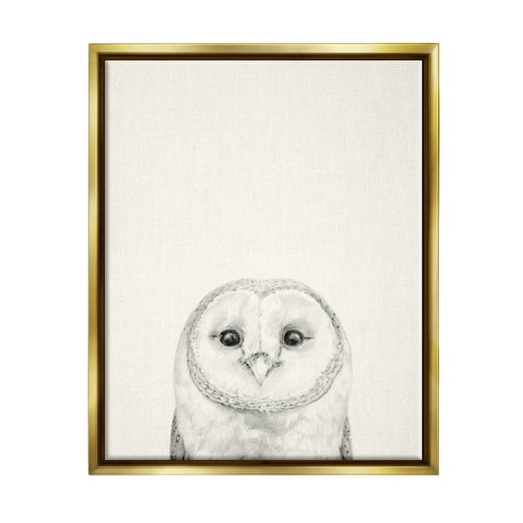 Stupell Industries Owl Portrait Grey Drawing Design Metallic Gold Framed Floating Canvas Wall Art, 16x20, by Victoria Borges