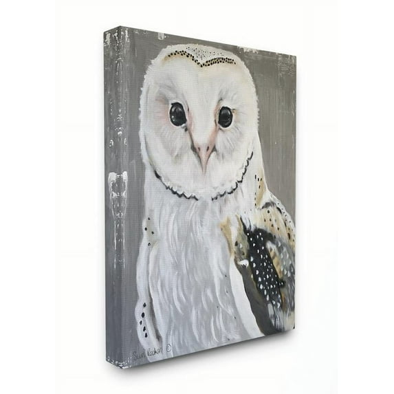 Stupell Industries Owl Portrait White Gray Animal Painting Canvas Wall Art by Suzi Redman