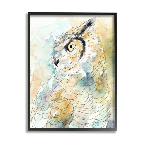 Stupell Industries Owl Side Eye Portrait Woodland Bird Watercolor Black Framed, 24 x 30, Design by Annie Warren