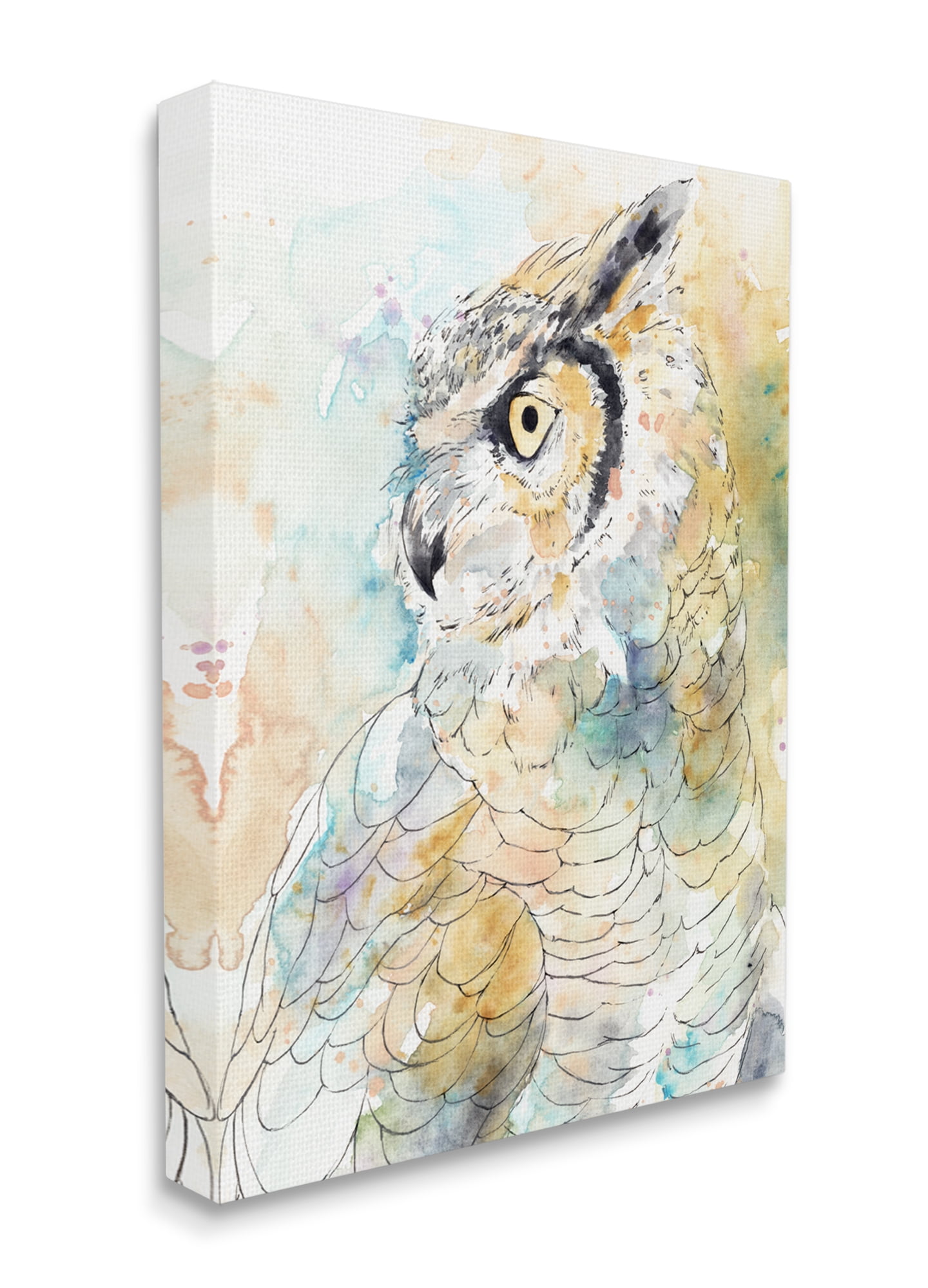 Stupell Industries Owl Side Eye Portrait Woodland Bird Watercolor Canvas Wall Art, 24 x 30, Design by Annie Warren