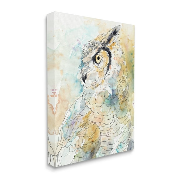Stupell Industries Owl Side Eye Portrait Woodland Bird Watercolor Canvas Wall Art, 30 x 40, Design by Annie Warren