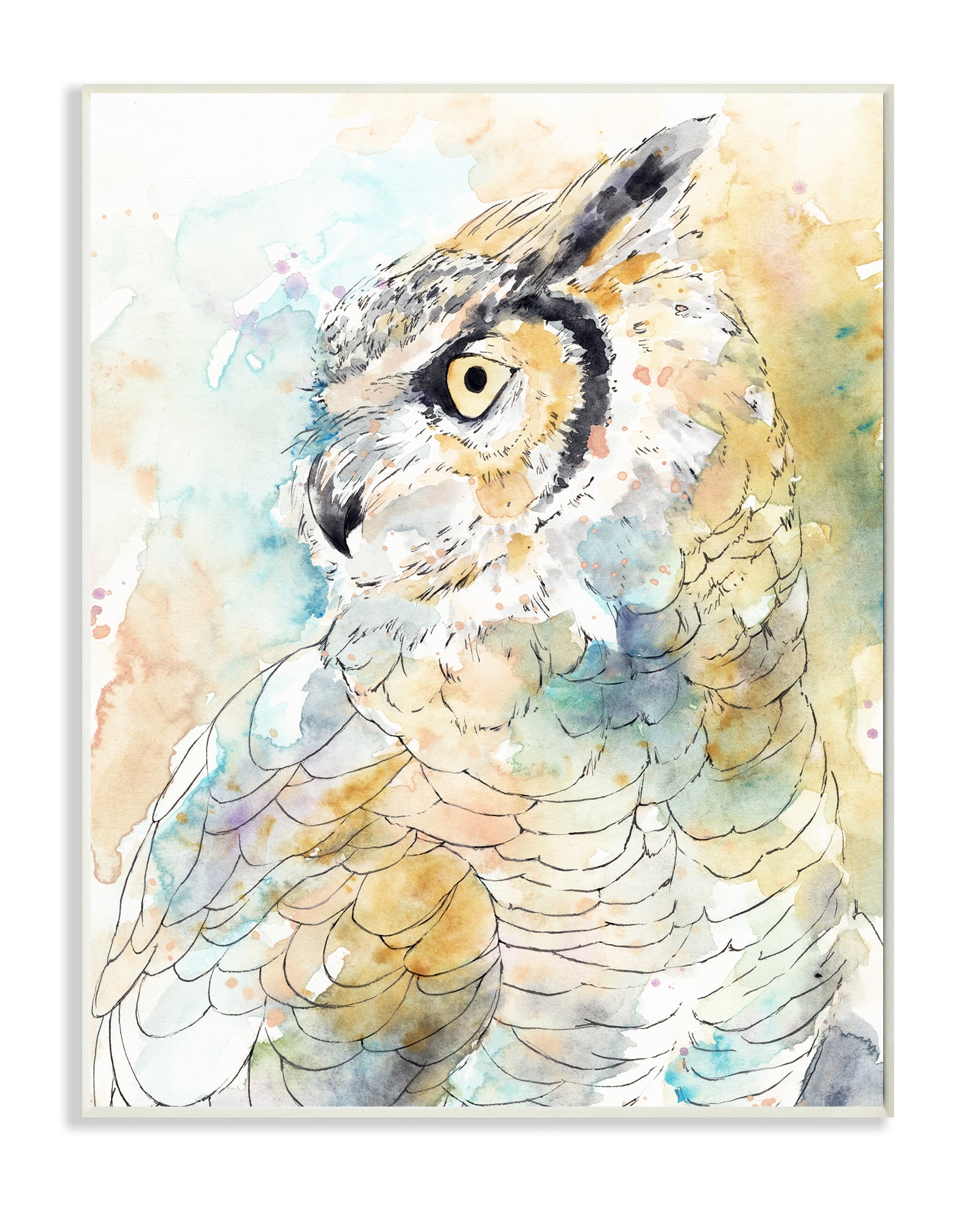 Stupell Industries Owl Side Eye Portrait Woodland Bird Watercolor Wall Plaque, 13 x 19, Design by Annie Warren