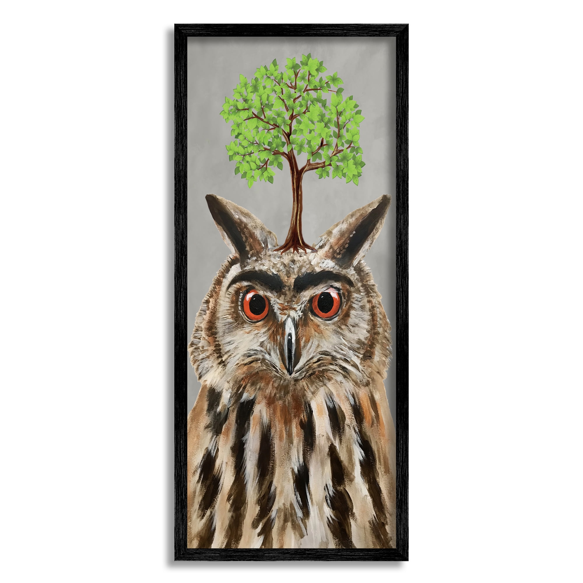 Stupell Industries Owl Tree Growing Wildlife Animals & Insects Painting Black Framed Art Print Wall Art