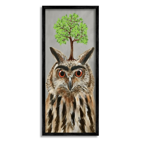 Stupell Industries Owl Tree Growing Wildlife Animals & Insects Painting Black Framed Art Print Wall Art