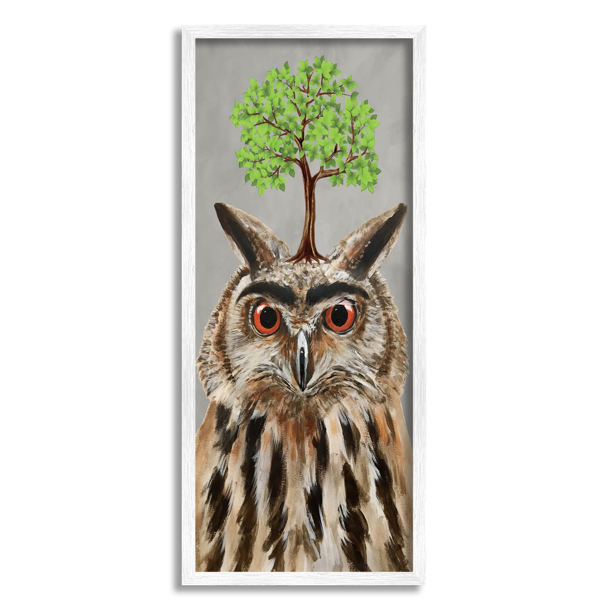 Stupell Industries Owl Tree Growing Wildlife Animals & Insects Painting White Framed Art Print Wall Art