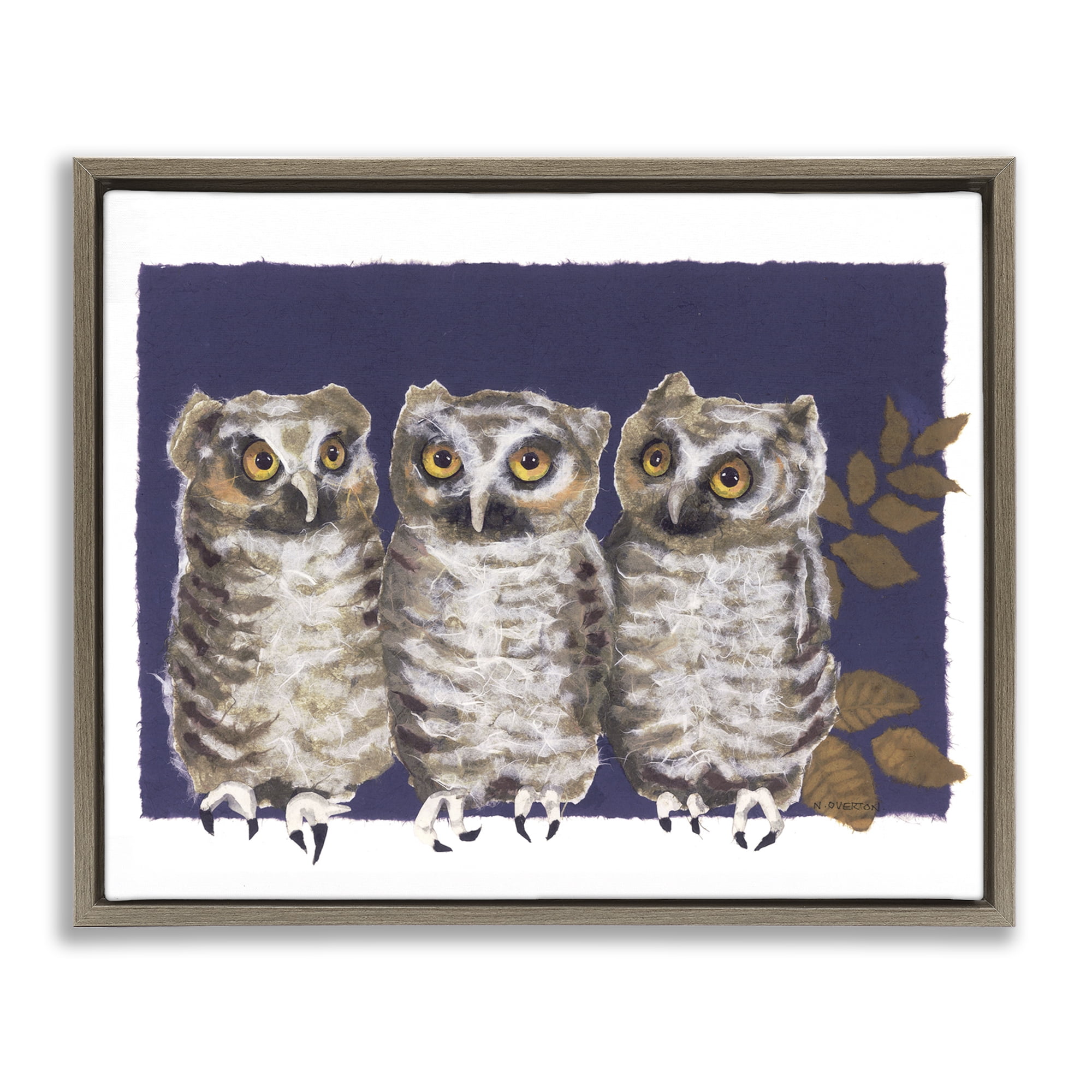 Stupell Industries Owl Trio & Leaves Animals & Insects Painting Brown Floater Framed Canvas Art Print Wall Art, 31 x 25