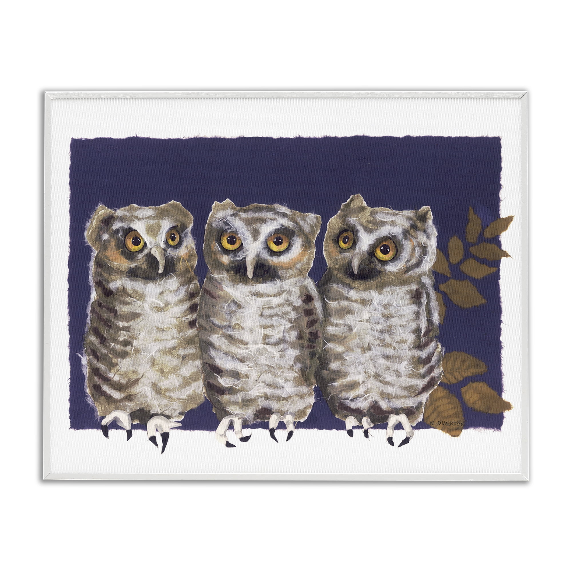 Stupell Industries Owl Trio & Leaves Animals & Insects Painting White Framed Art Print Wall Art, 14 x 11