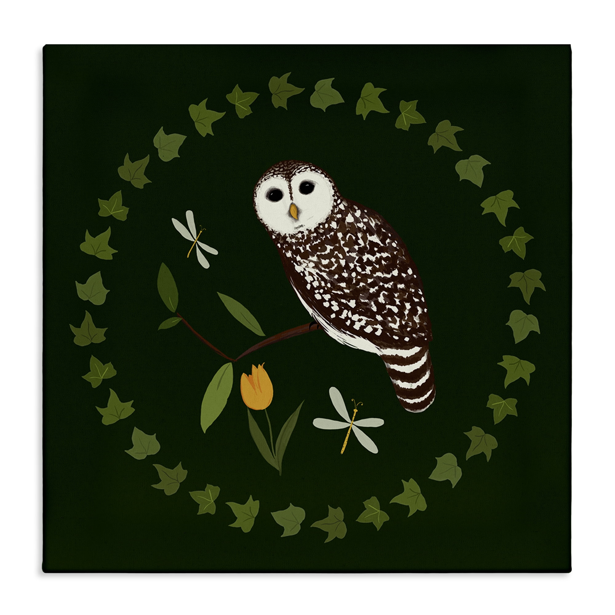 Stupell Industries Owl & Tulip Wreath Animals Painting Wrapped Canvas Art Print Wall Art, 17 x 17