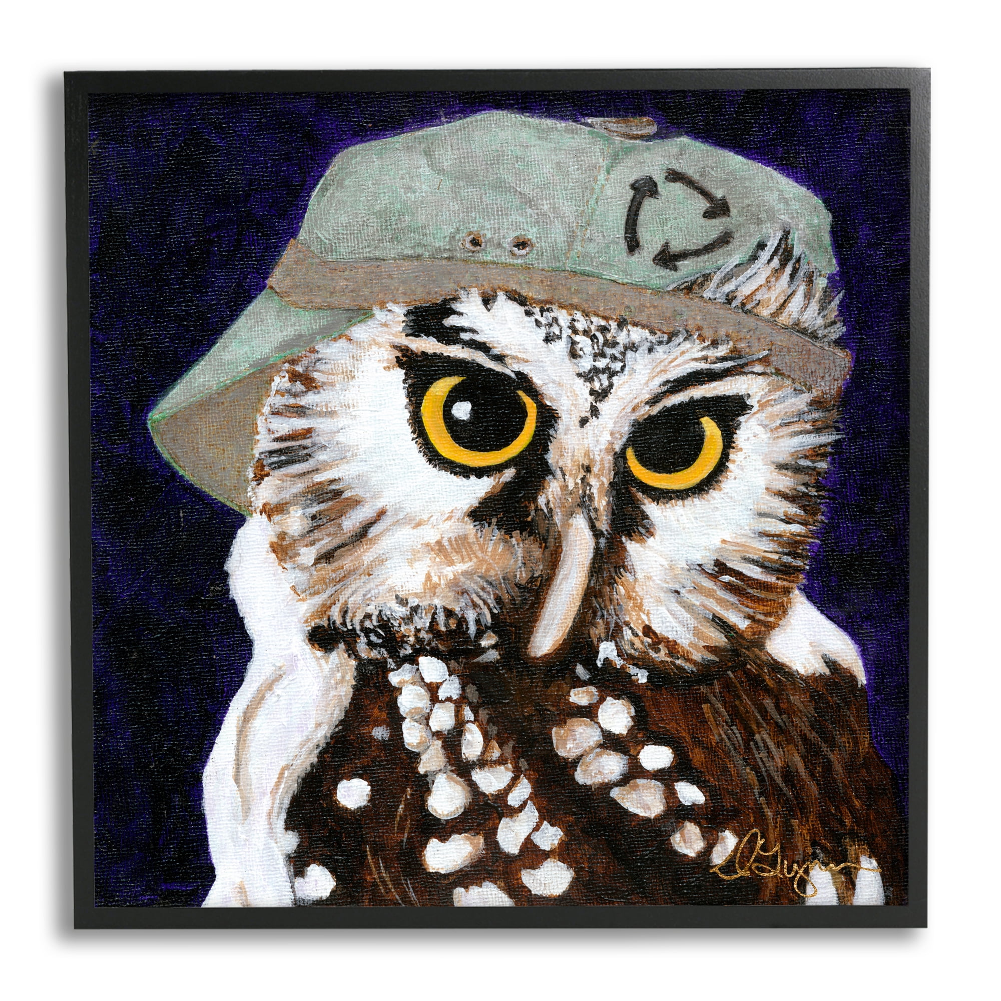 Stupell Industries Owl Wearing Hat Animals & Insects Painting Black Framed Art Print Wall Art, 17 x 17