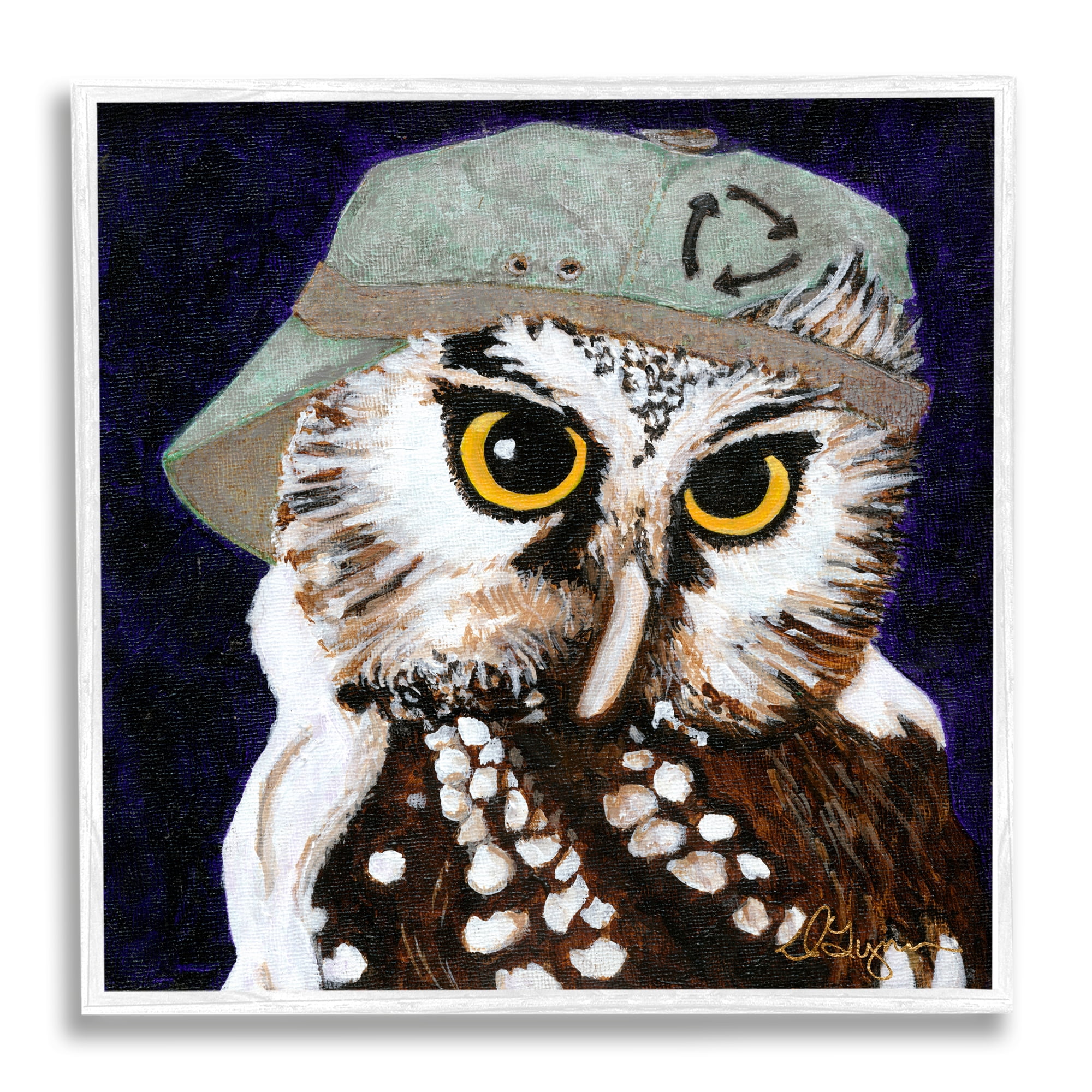 Stupell Industries Owl Wearing Hat Animals & Insects Painting White Framed Art Print Wall Art, 12 x 12