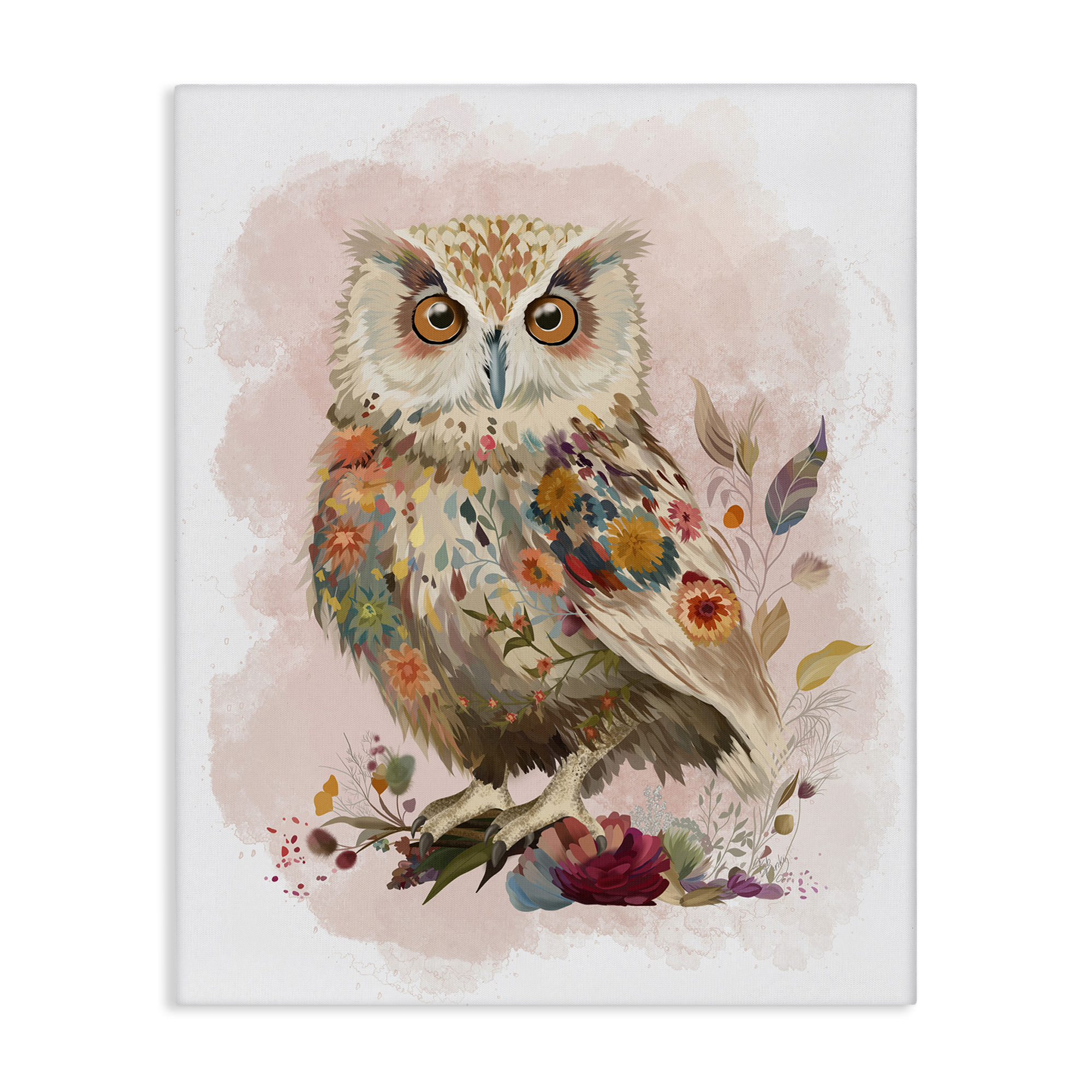Stupell Industries Owl & Wild Blooms Animals & Insects Painting Gallery Wrapped Canvas Art Print Wall Art, 36 x 48