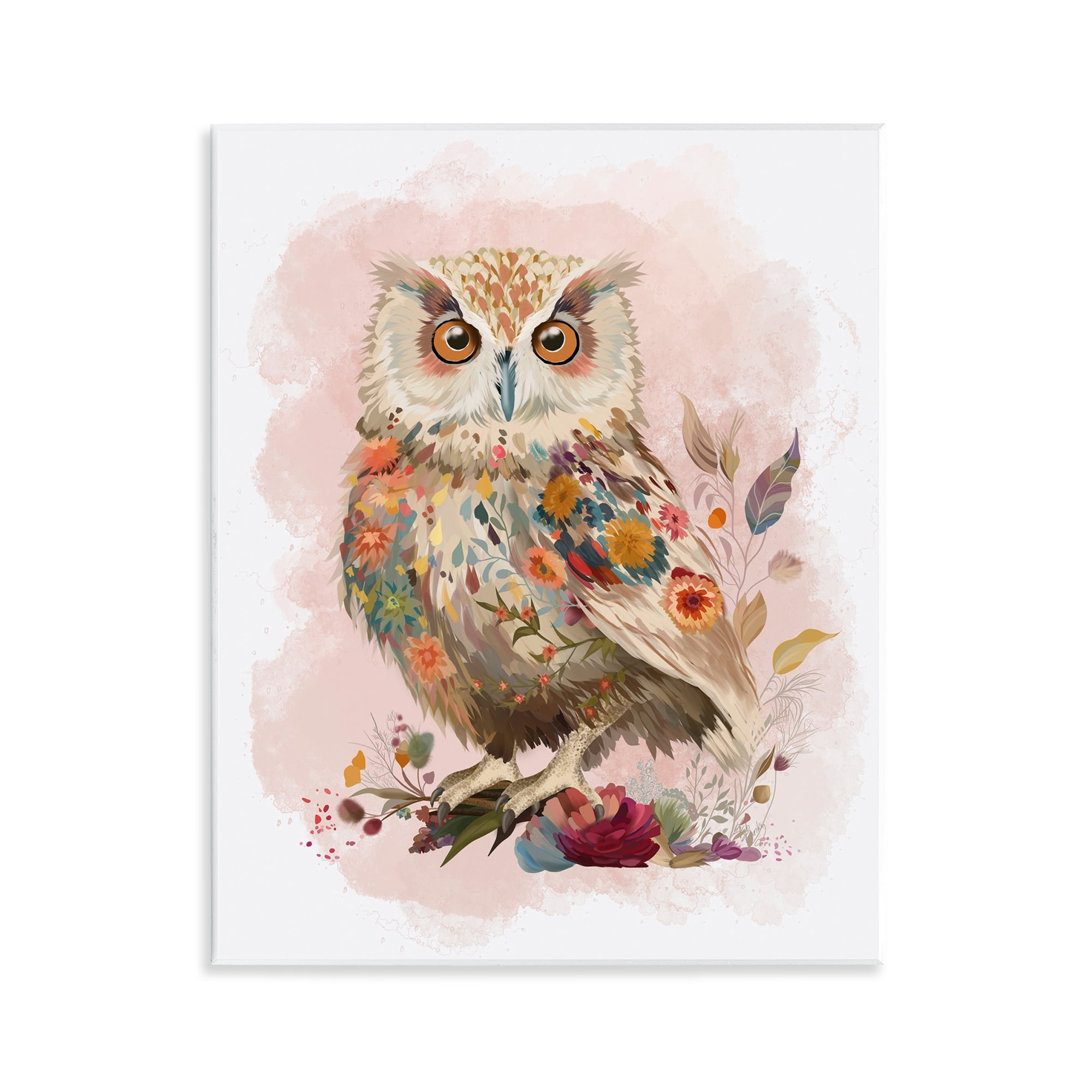 Stupell Industries Owl & Wild Blooms Animals & Insects Painting Unframed Art Print Wall Art, 11 x 14