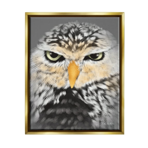 Stupell Industries Owl Wildlife Portrait Animals & Insects Painting Gold Floater Framed Art Print Wall Art, 25 x 31