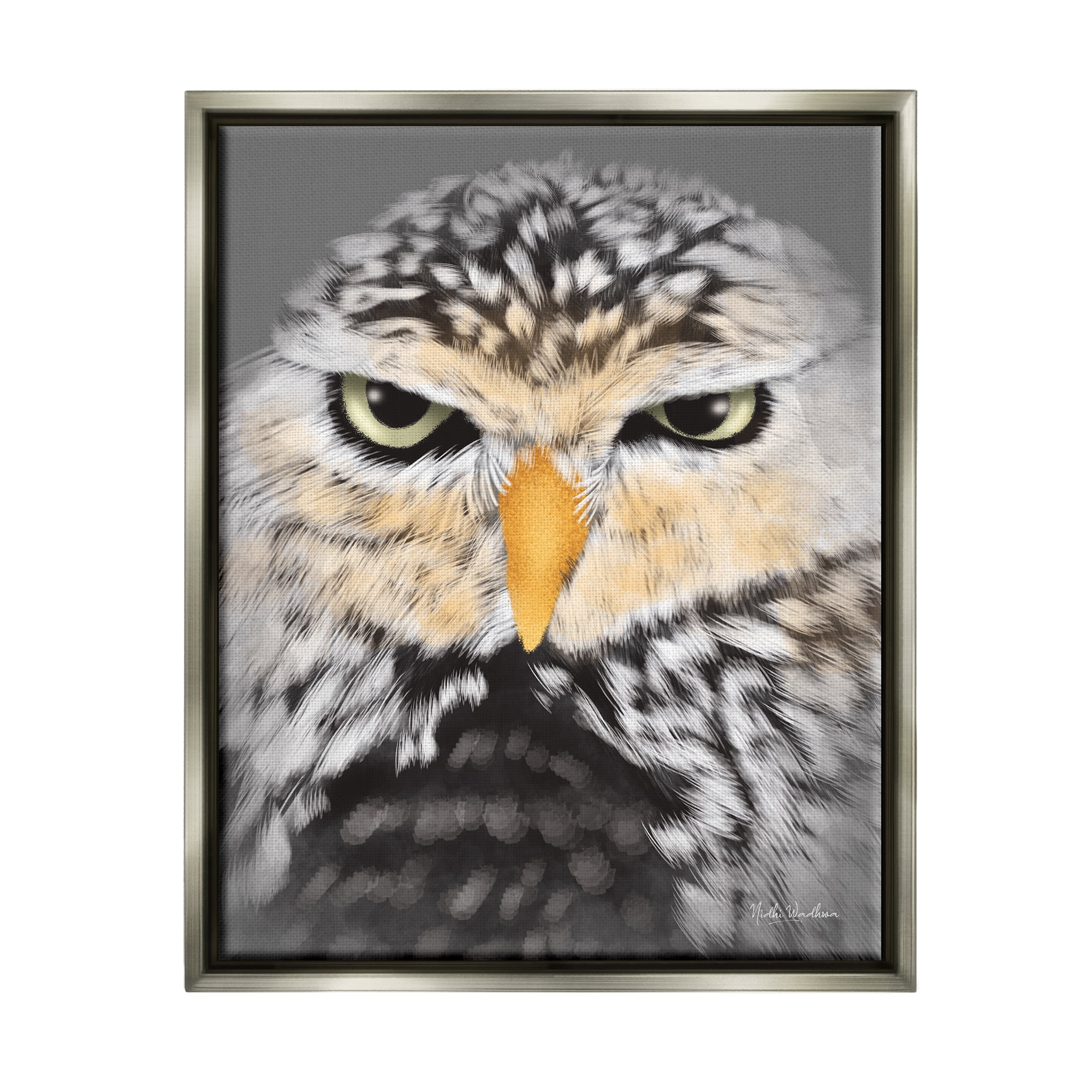 Stupell Industries Owl Wildlife Portrait Animals & Insects Painting Gray Floater Framed Art Print Wall Art, 25 x 31