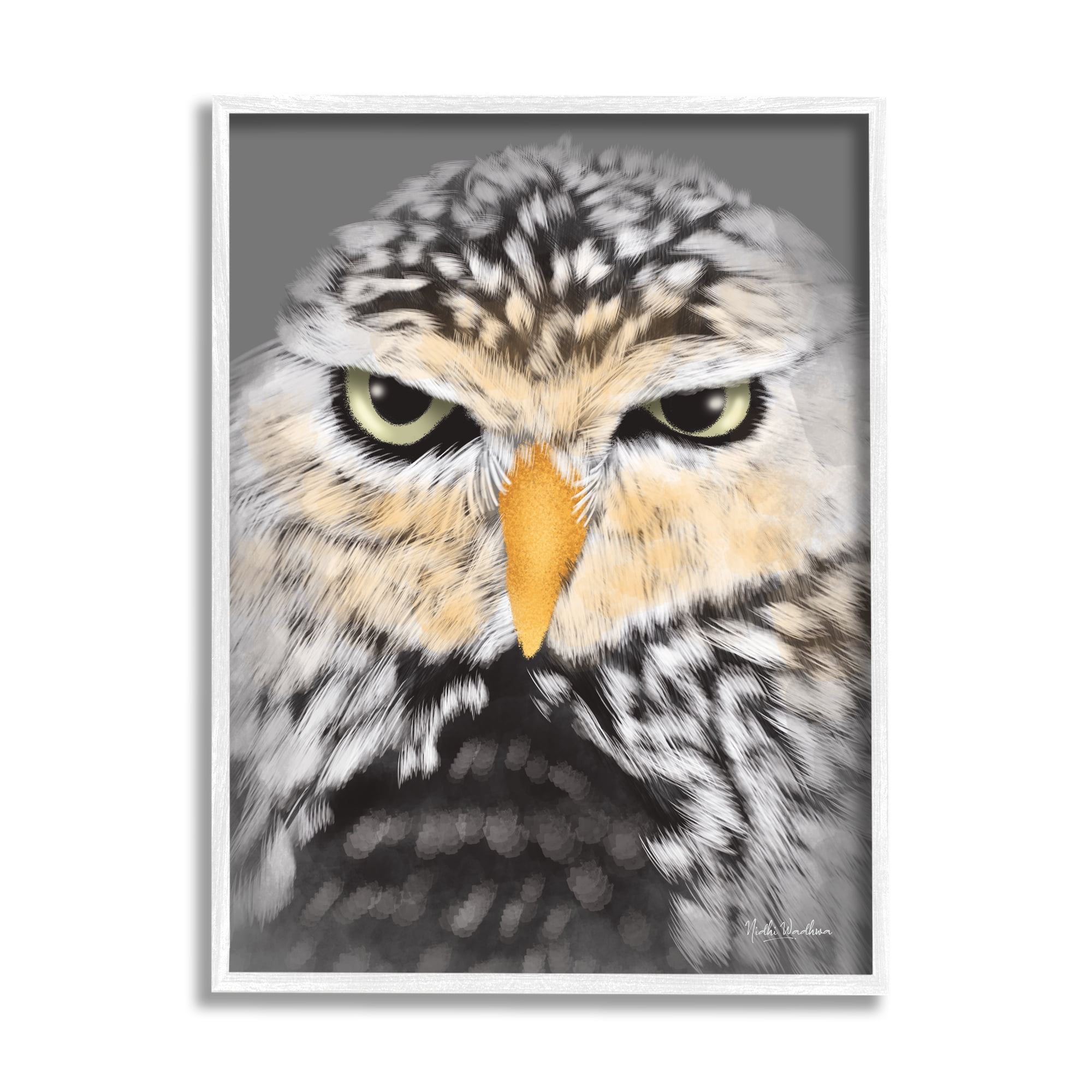 Stupell Industries Owl Wildlife Portrait Animals & Insects Painting White Framed Art Print Wall Art, 16 x 20