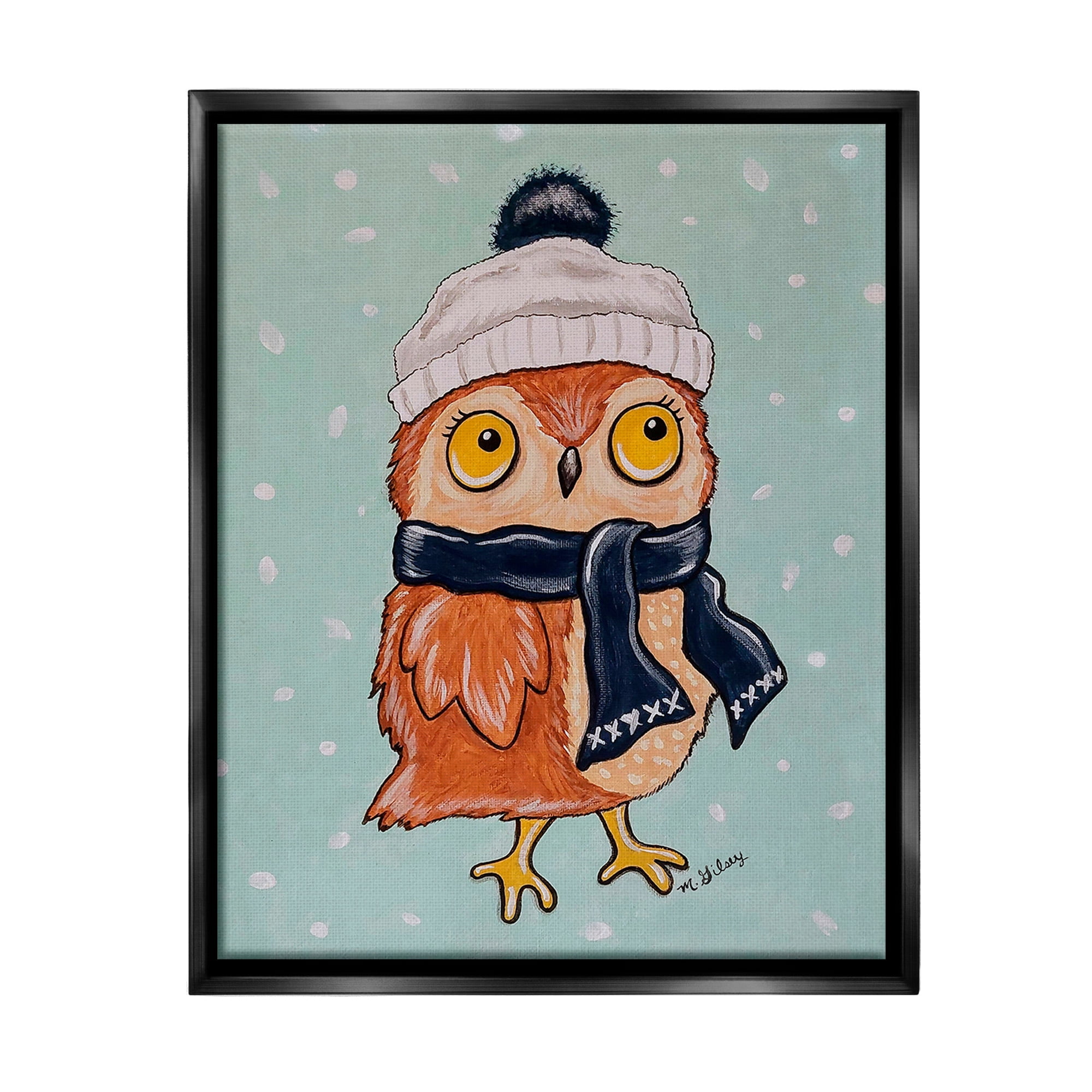 Stupell Industries Owl & Winter Scarf Animals & Insects Painting Black Floater Framed Canvas Art Print Wall Art, 17 x 21