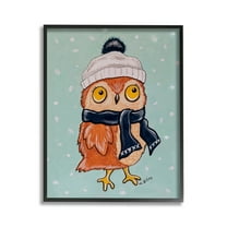 Stupell Industries Owl & Winter Scarf Animals & Insects Painting Black Framed Art Print Wall Art, 11 x 14