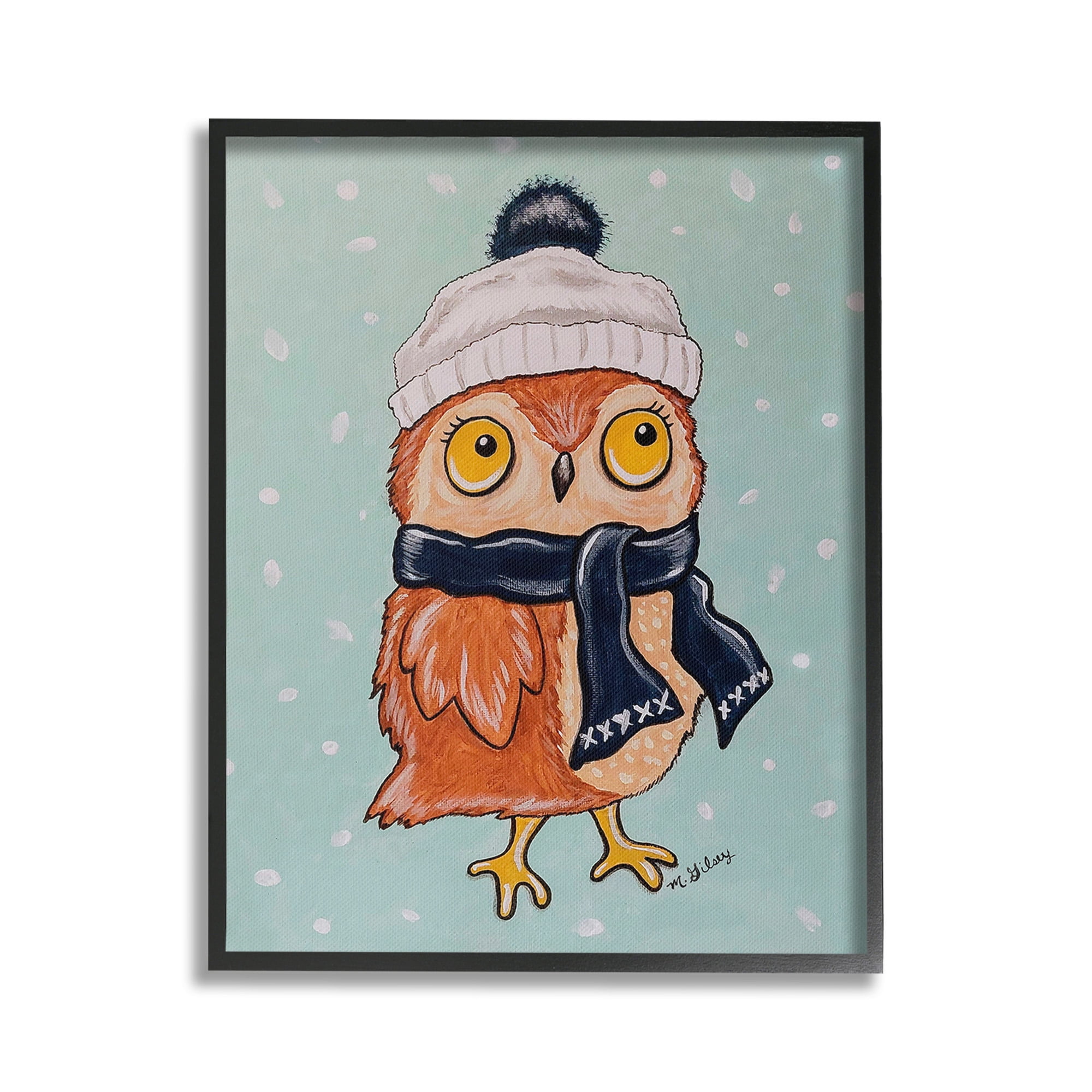 Stupell Industries Owl & Winter Scarf Animals & Insects Painting Black Framed Art Print Wall Art, 16 x 20