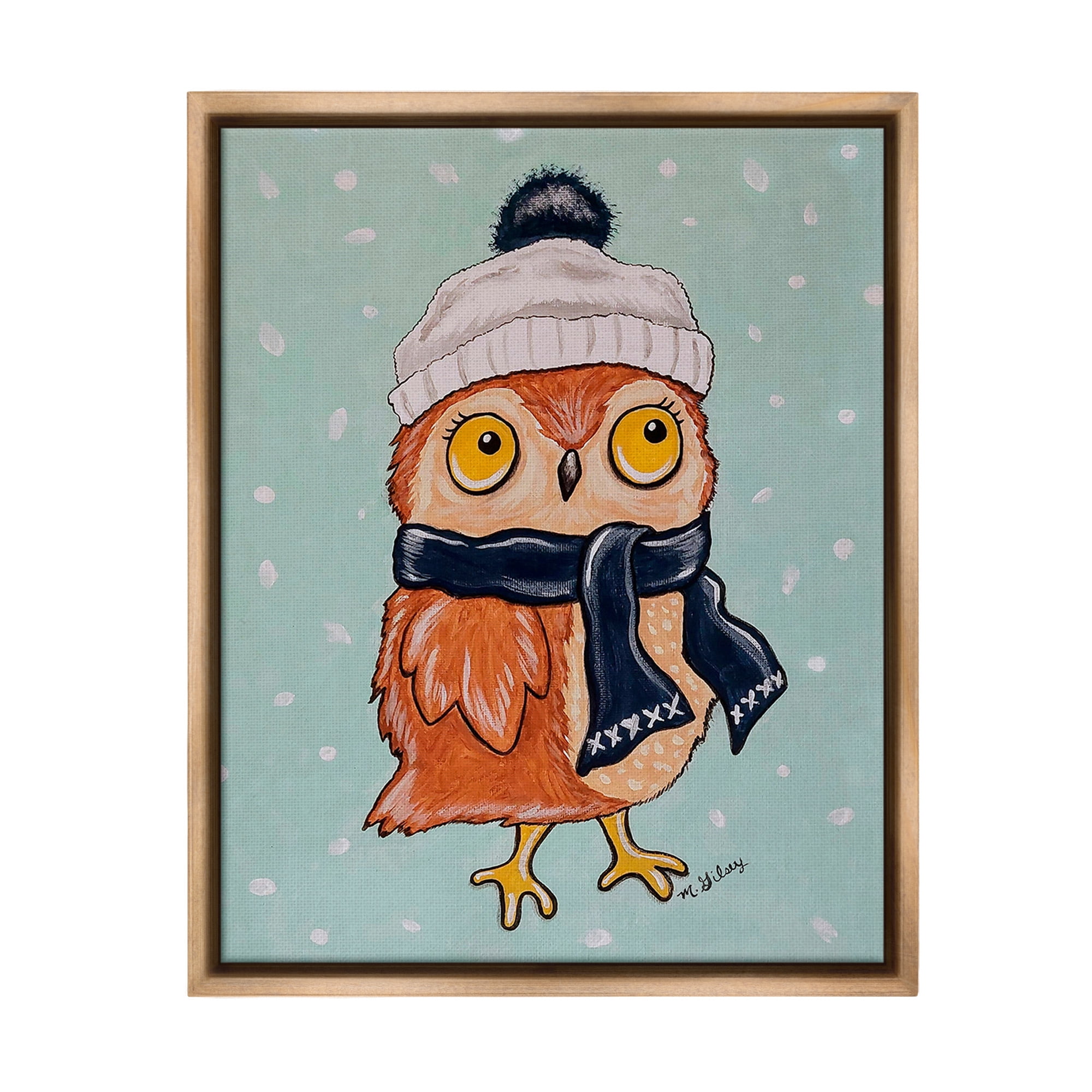 Stupell Industries Owl & Winter Scarf Animals & Insects Painting Brown Floater Framed Canvas Art Print Wall Art, 25 x 31